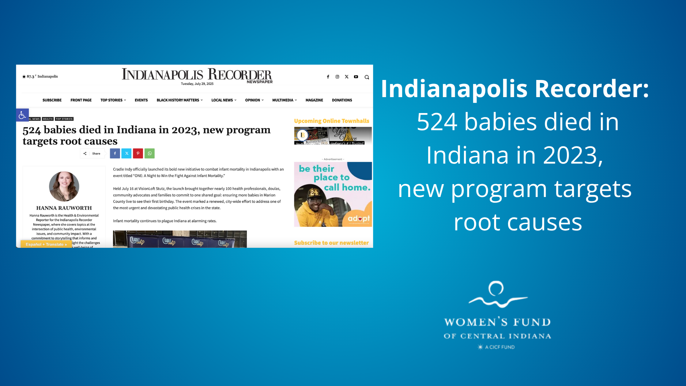 Indianapolis Recorder: 524 babies died in Indiana in 2023, new program targets root causes